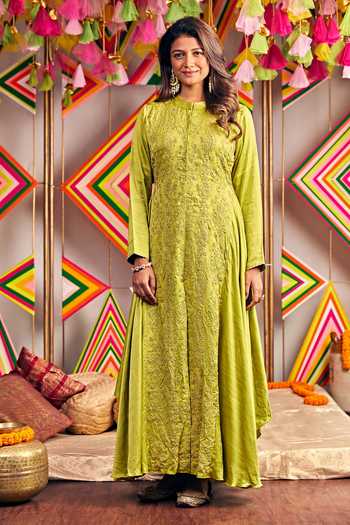 Green Apple Satin Kurta with Hidden Placket main image 1