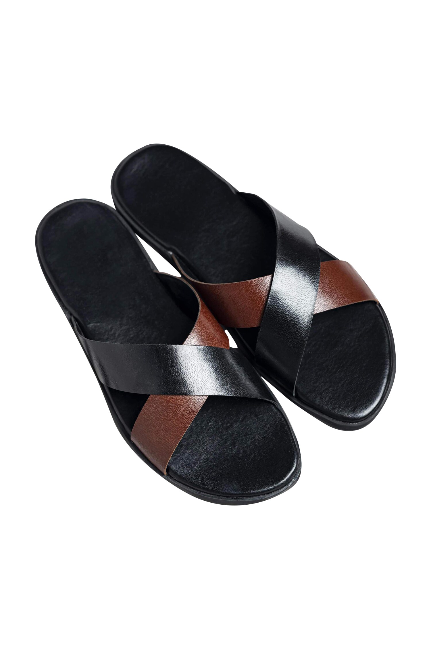Dmodot Black Leather Cross Strap Sandals