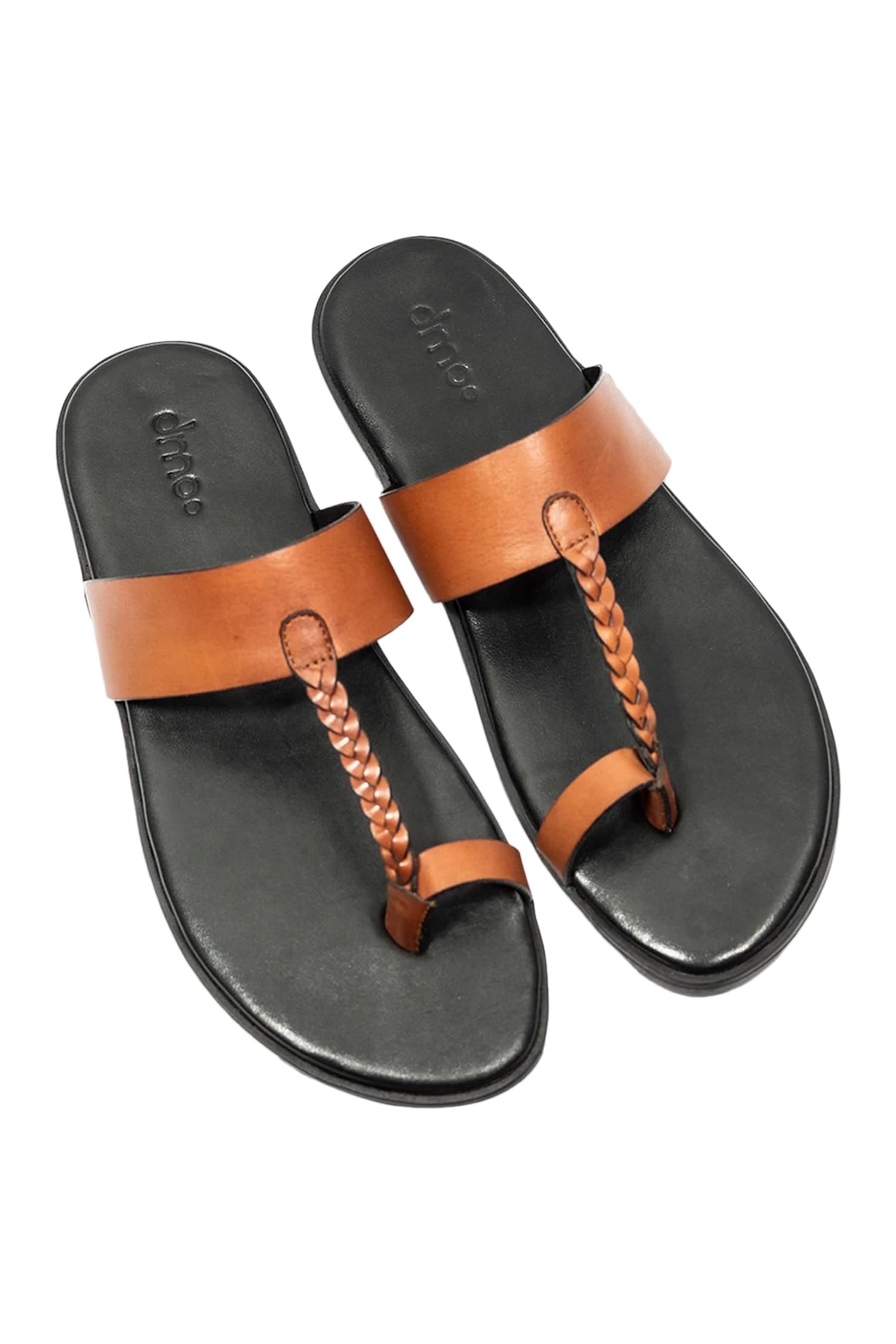 Dmodot Brown Leather Handmade Woven Strap Sandals