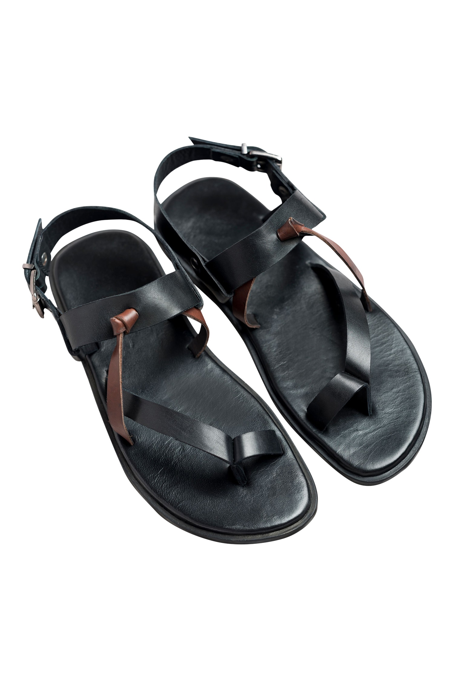 Dmodot Black Leather Ankle Back Strap Sandals
