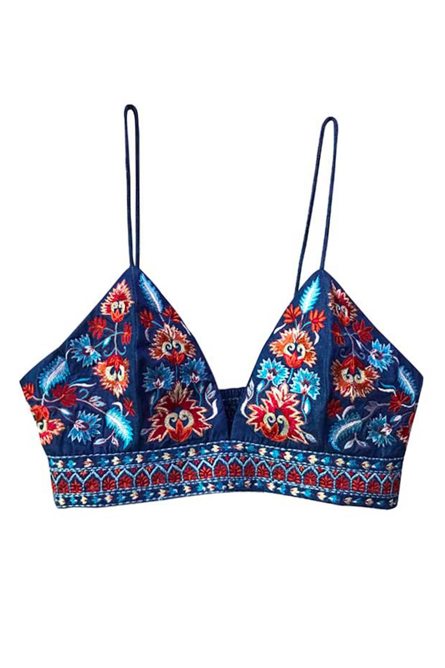 Buy Blue 100% Tencel Embroidered Floral Silk Thread Work Denim Bralette For  Women by Dash and Dot Online at Aza Fashions.