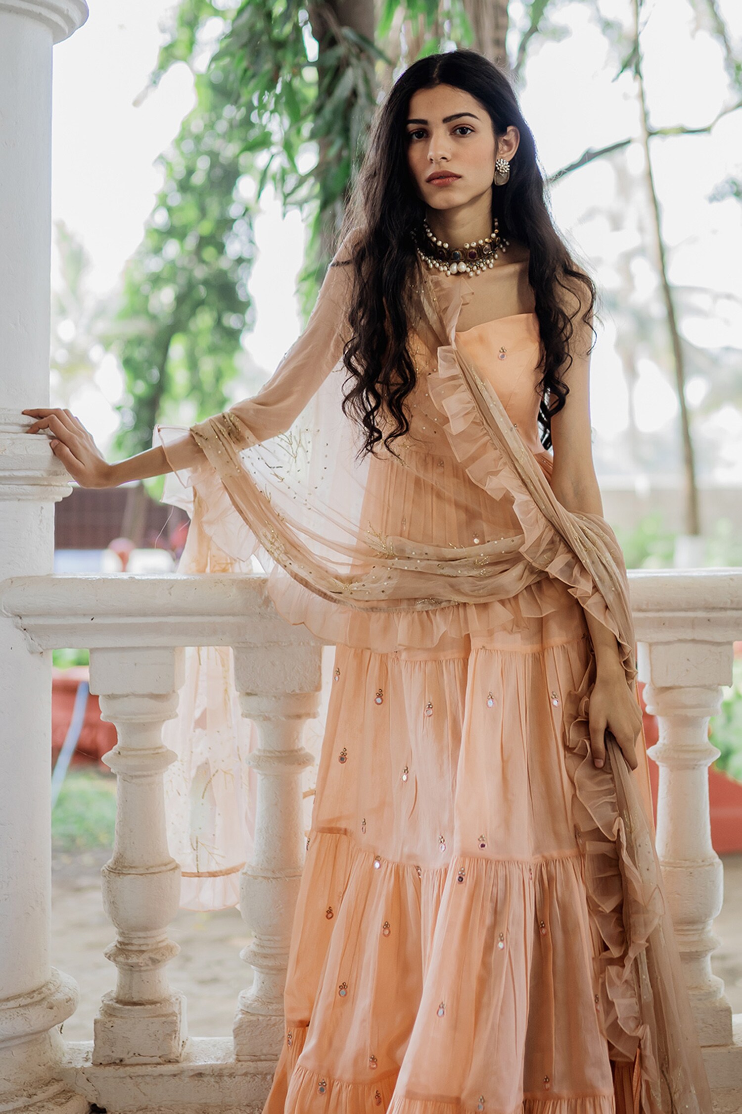 gown with ruffle dupatta