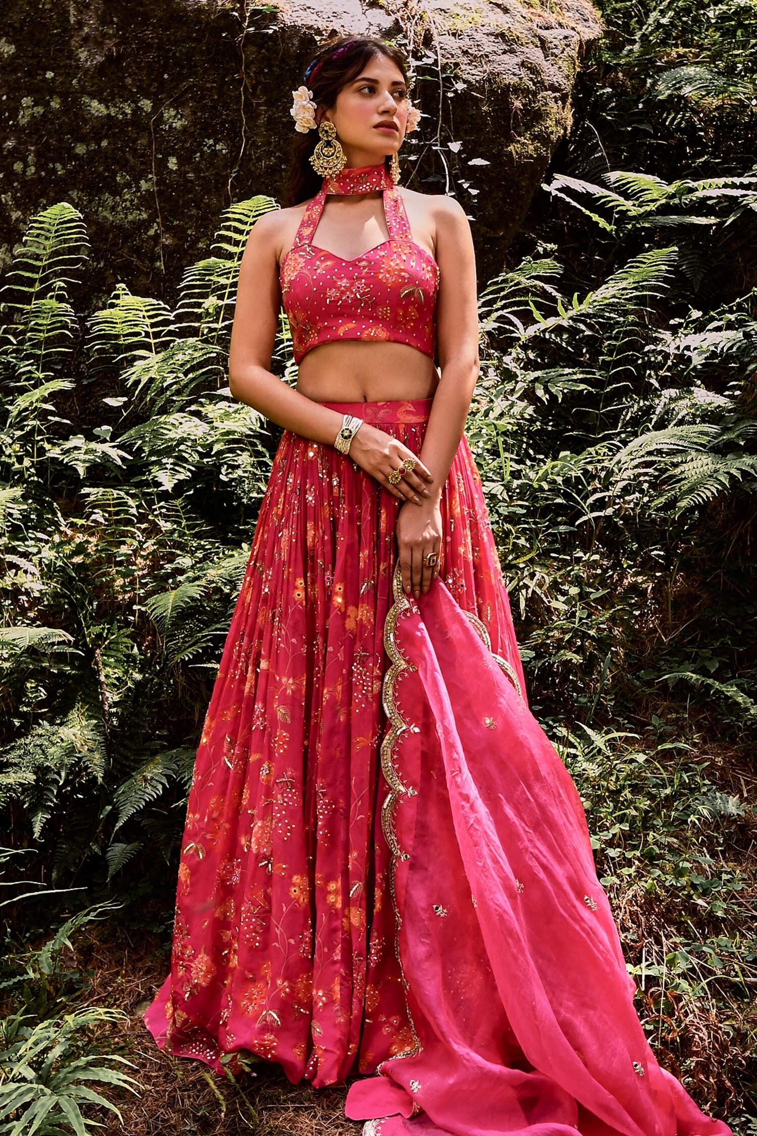 Buy Pink Organza And Tissue & Embroidery Jungle Lehenga Set For Women by  Paulmi and Harsh Online at Aza Fashions.