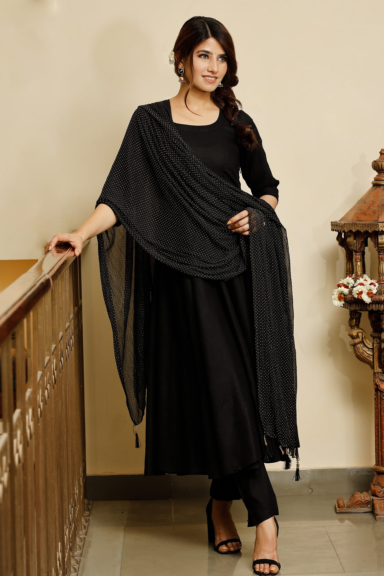 Buy Pheeta Black Rayon Anarkali Pant Set Online | Aza Fashions