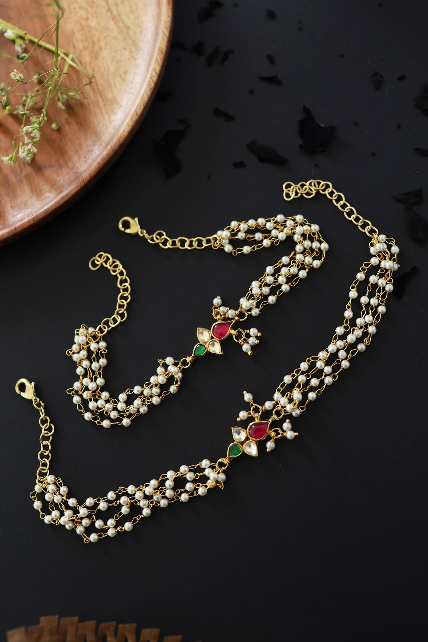 Buy Gold Plated Kundan Pearl Anklets -Set of 2 by Do Taara Online at ...