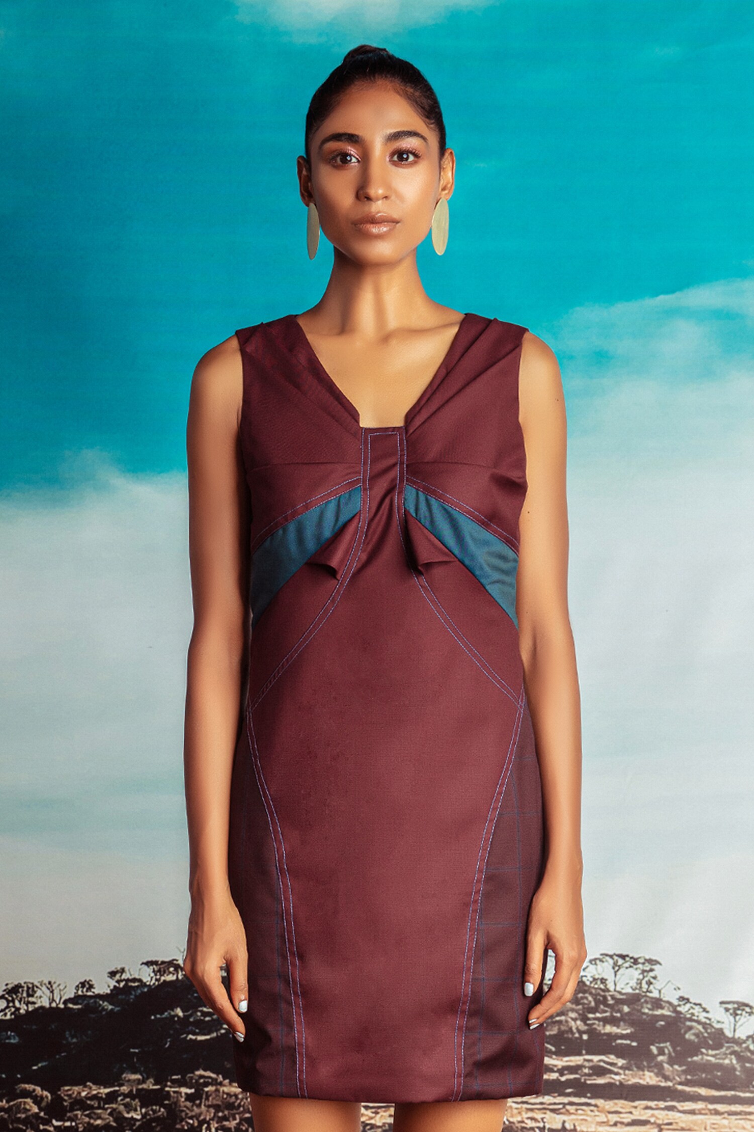 Buy Nirmooha Brown Merino Panelled Dress Online Aza Fashions