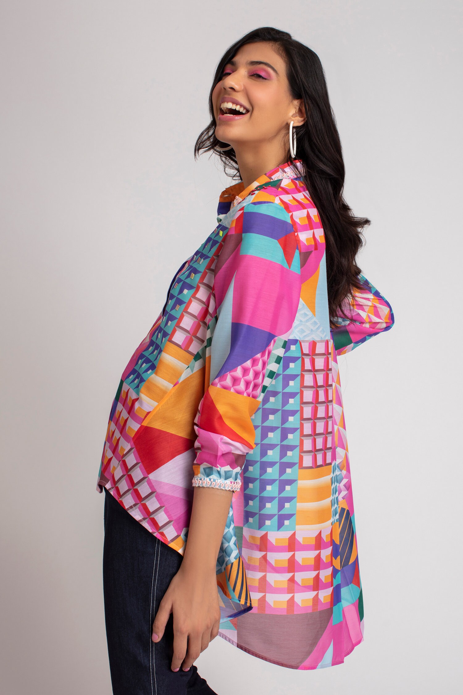 Buy Pankaj & Nidhi Multi Color Jersey Quilted Graphic Print Skirt