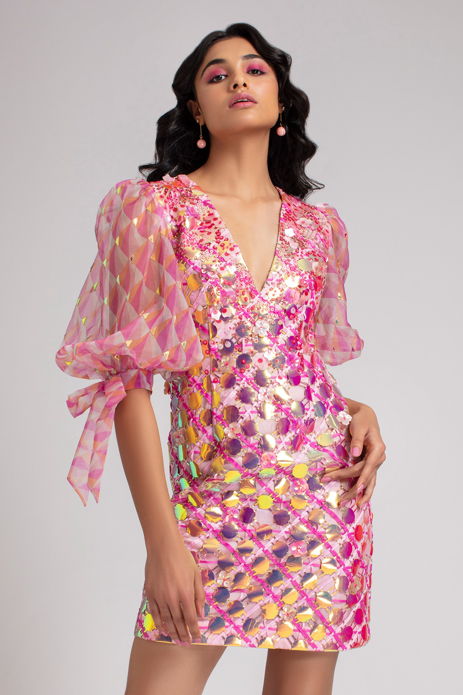 Buy Pankaj & Nidhi Gold Tulle Hand Embellished Dress Online | Aza Fashions