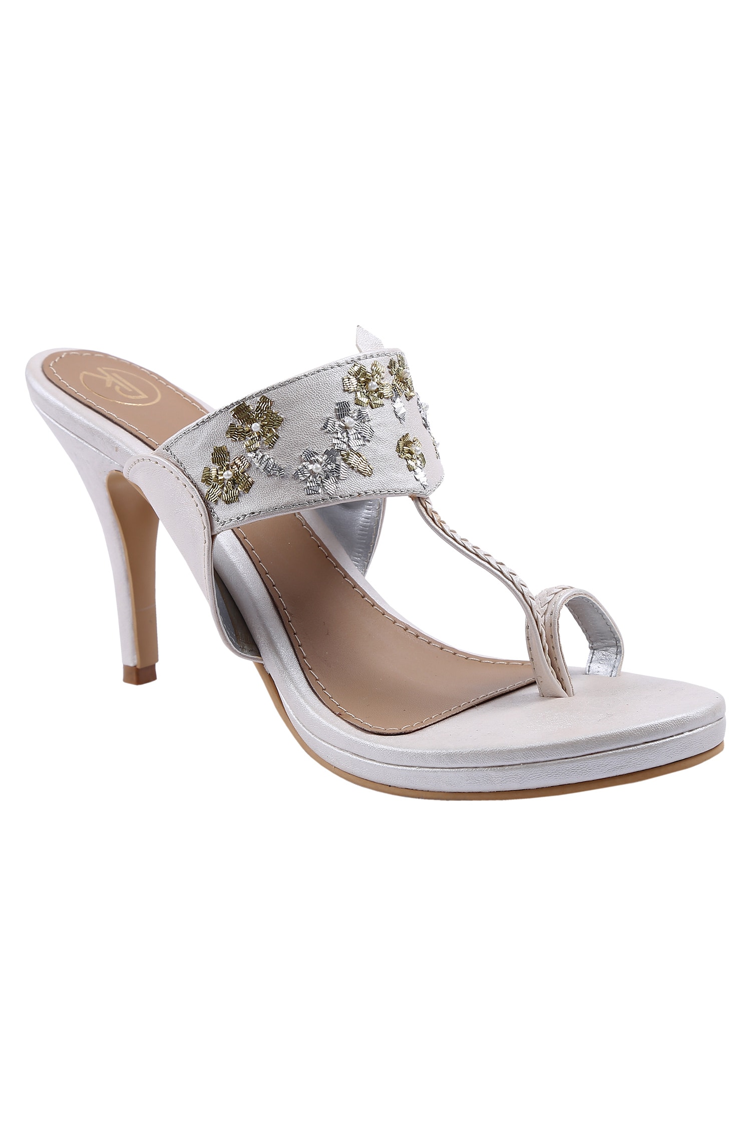 Buy White Embroidered Floral Embellished Kolhapuri Heels by PREET KAUR ...