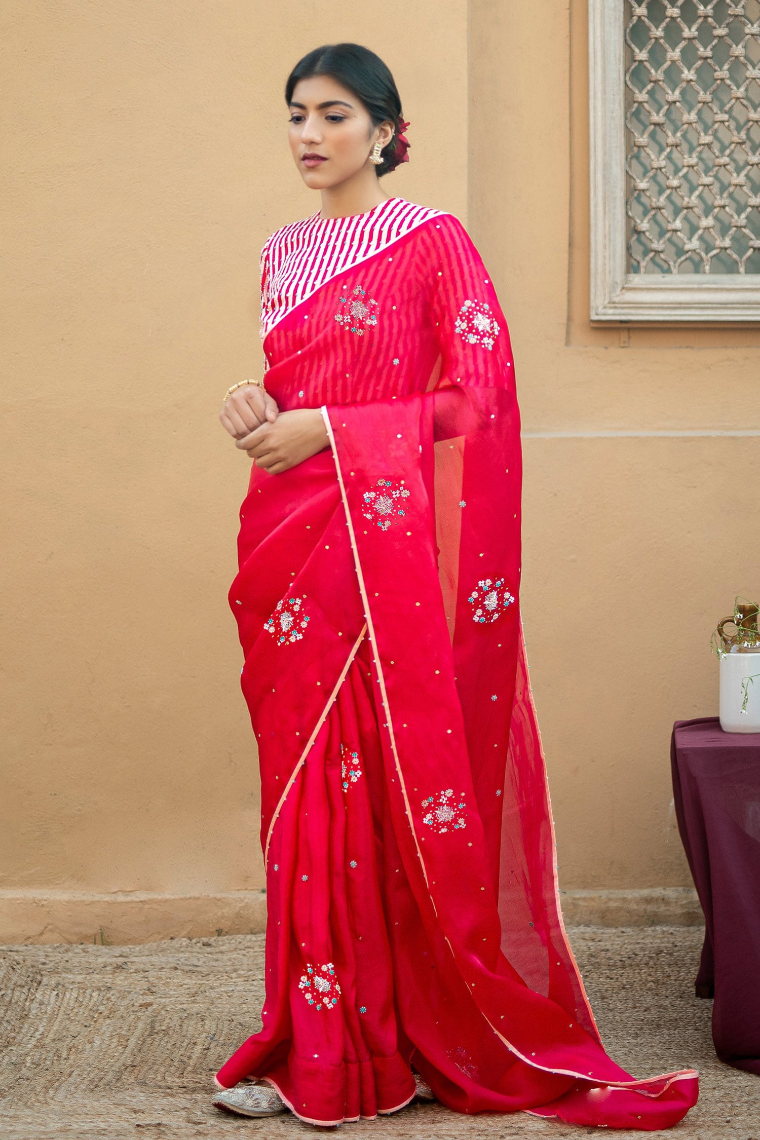 Sam Reddy in our Scarlet Red Heavy Embroidered Border Saree – SHARANYA  KOLKATA