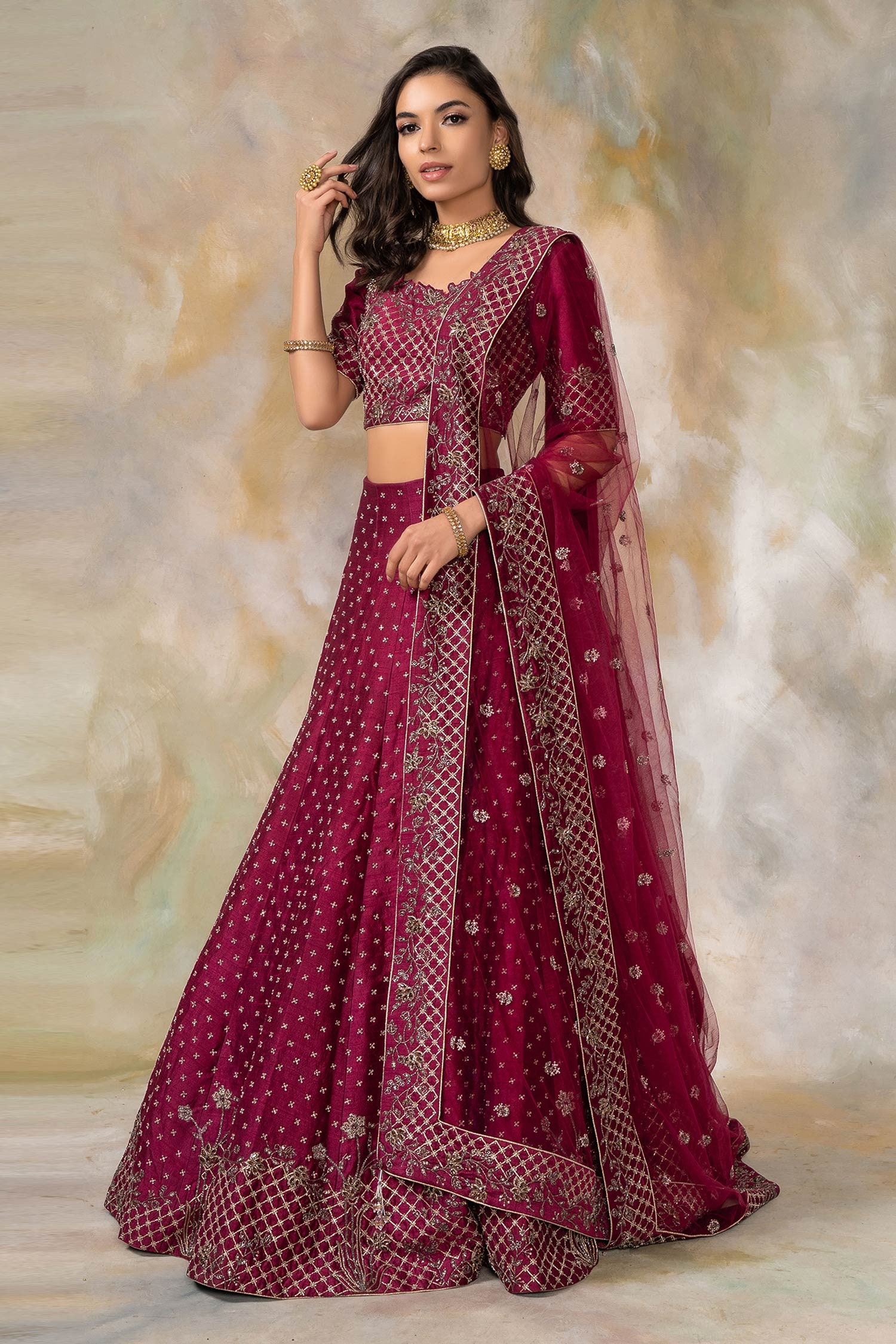 Buy Pooja Peshoria Purple Raw Silk Embroidered Lehenga Set Online | Aza ...
