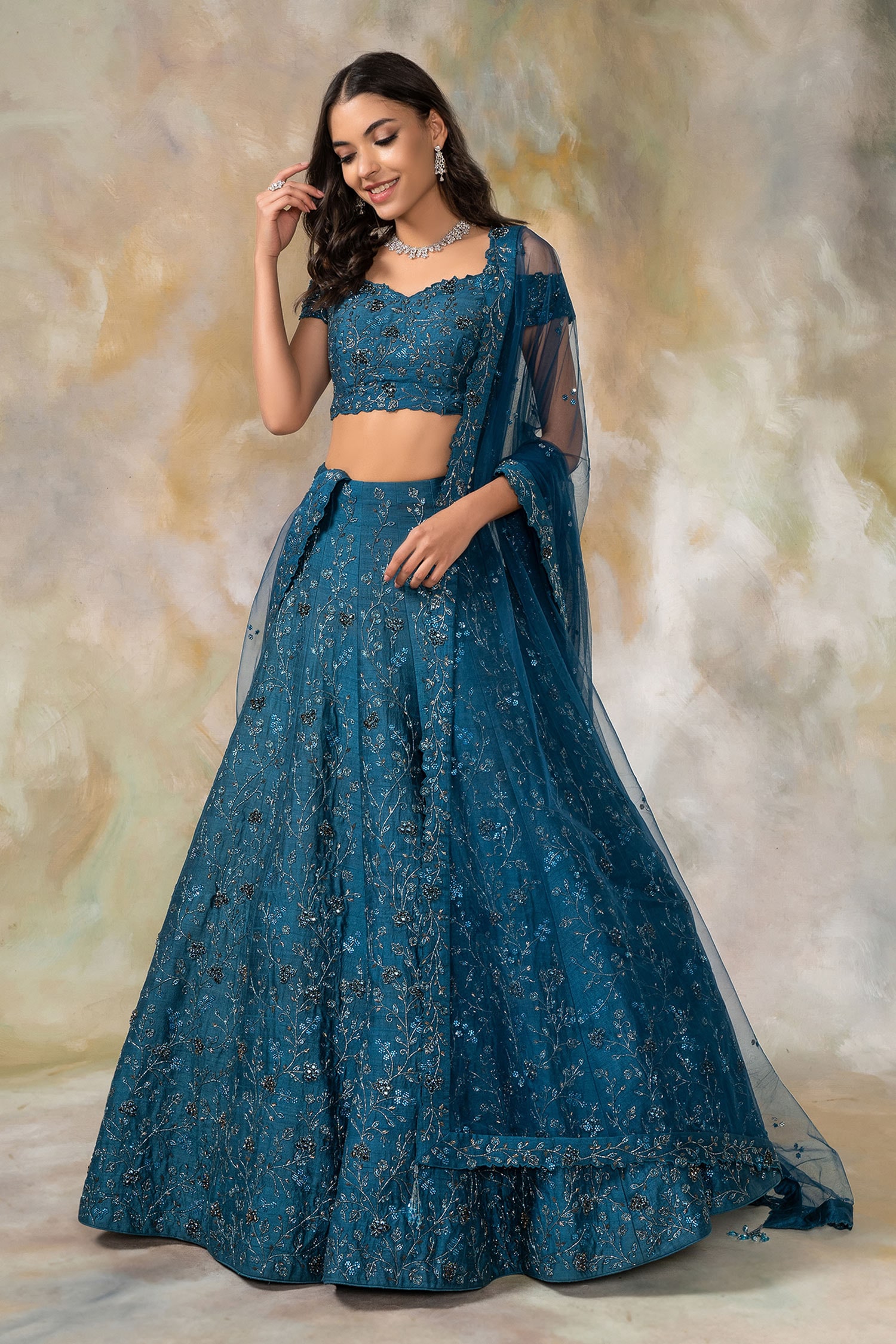 Buy Blue Silk Hand Embroidery Beads Pearl Lehenga With Draped Blouse For  Women by Pooja Peshoria Online at Aza Fashions.