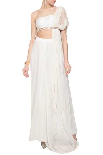 White saree with ready blouse