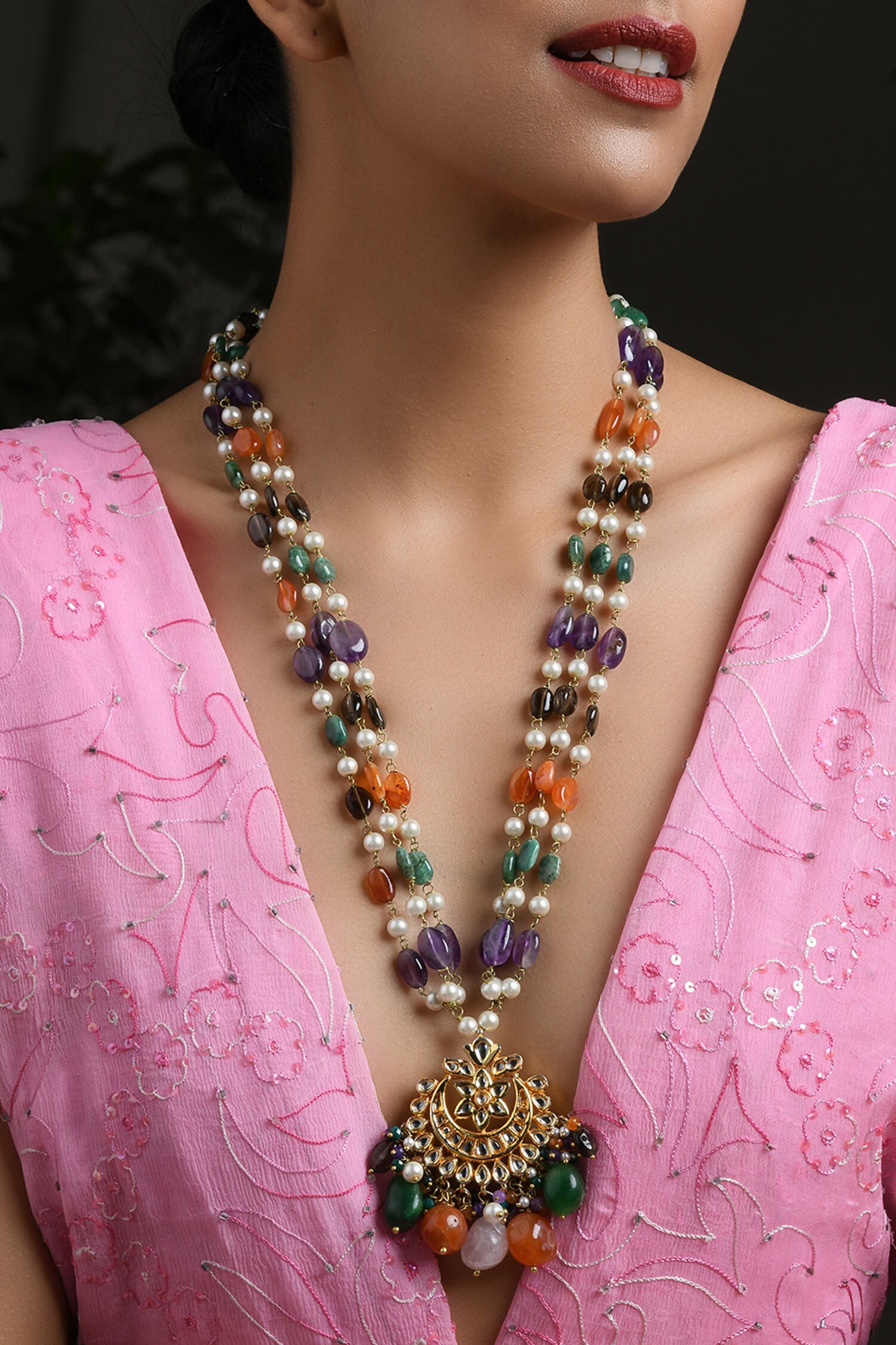 Buy Paisley Pop Kundan Pendant Necklace Online Aza Fashions