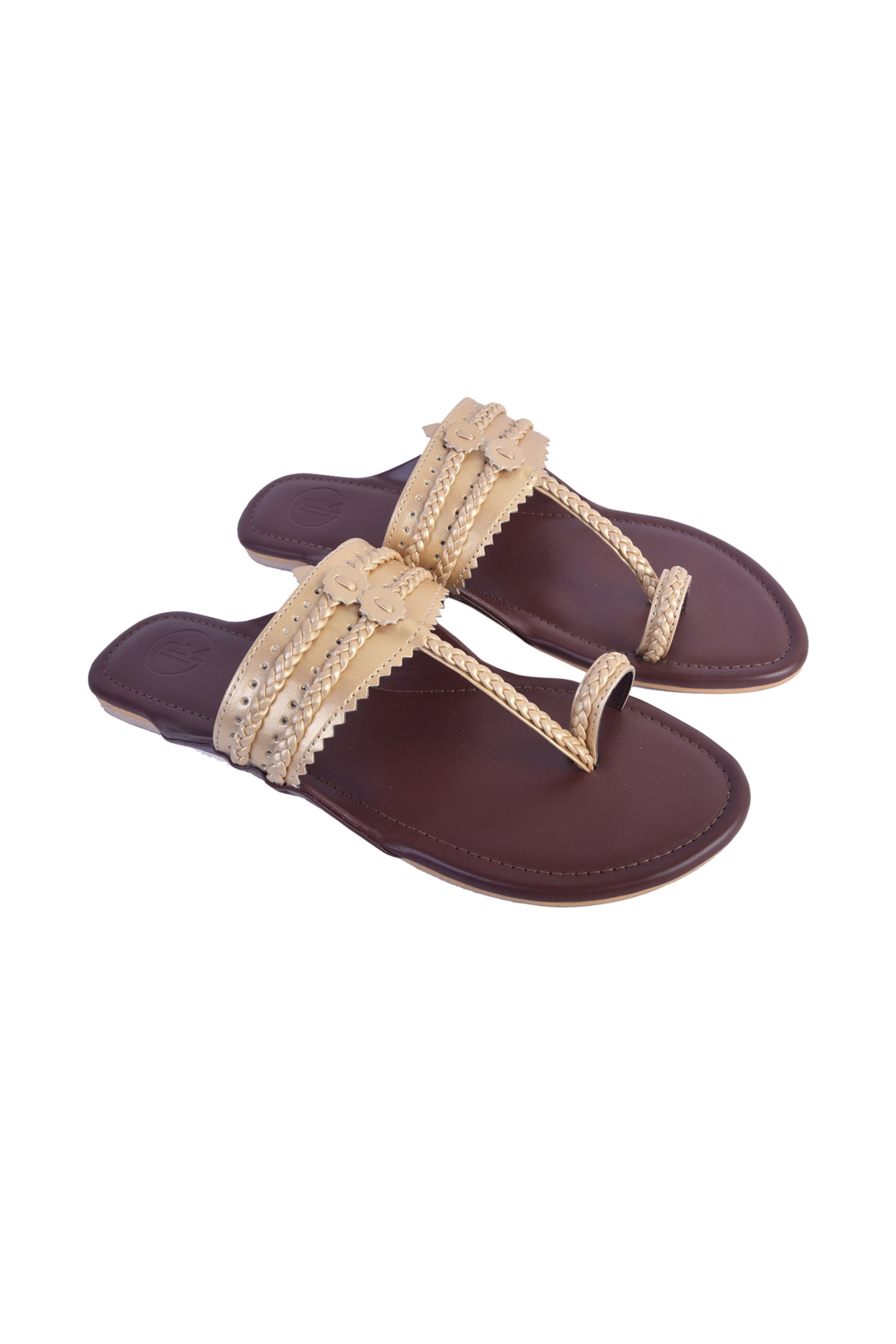 Buy PREET KAUR Gold Faux Leather Kolhapuri Sandals Online | Aza Fashions