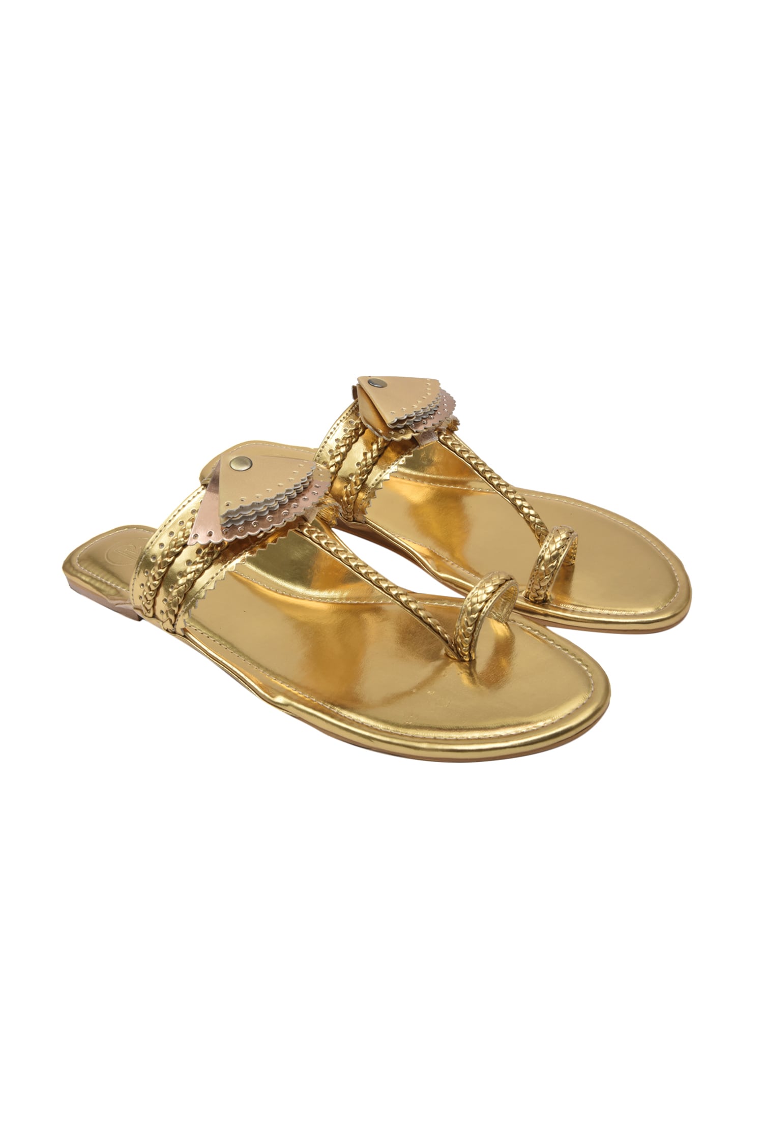 Buy PREET KAUR Gold Faux Leather Tassel Kolhapuri Sandals Online | Aza ...