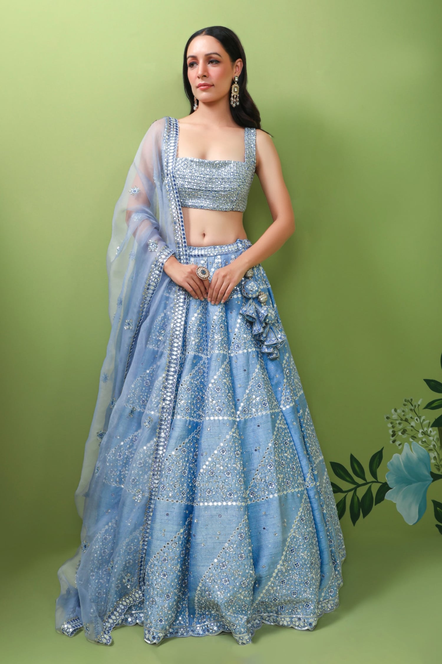 Buy Blue Silk Hand Embroidery Beads Pearl Lehenga With Draped Blouse For  Women by Pooja Peshoria Online at Aza Fashions.