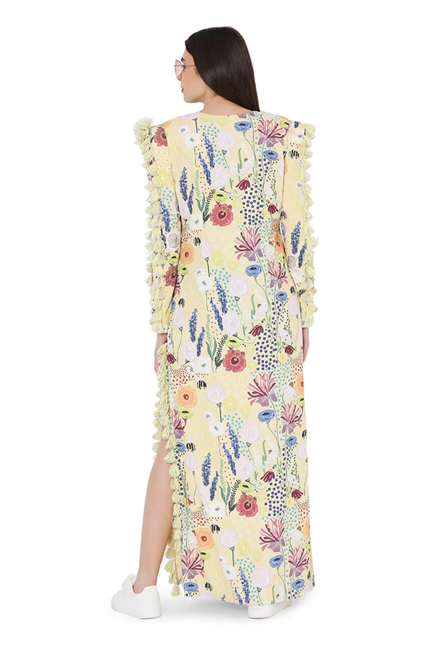 Buy PS Pret by Payal Singhal Yellow Art Crepe Tassel Embellished Dress Online Aza Fashions