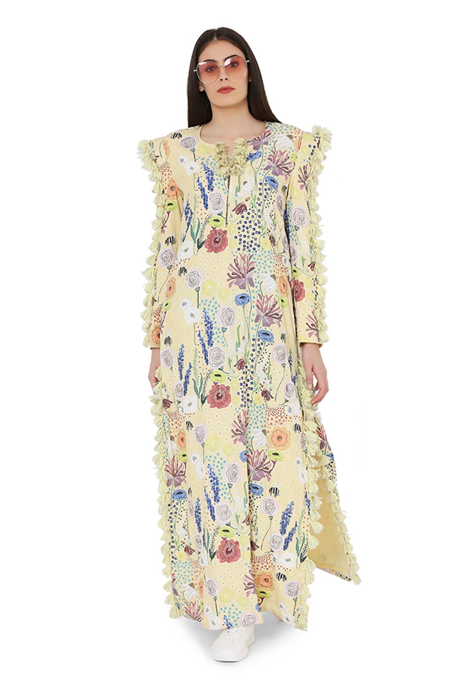 Buy PS Pret by Payal Singhal Yellow Art Crepe Tassel Embellished Dress Online Aza Fashions