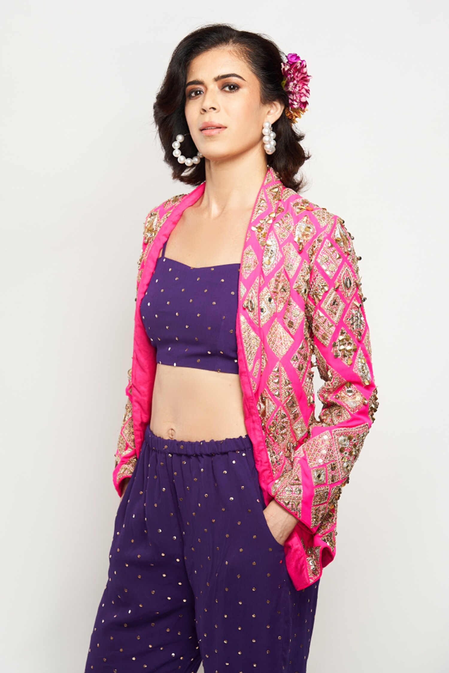 Buy Payal Singhal Purple Hamsa Embroidered Jacket And Pant