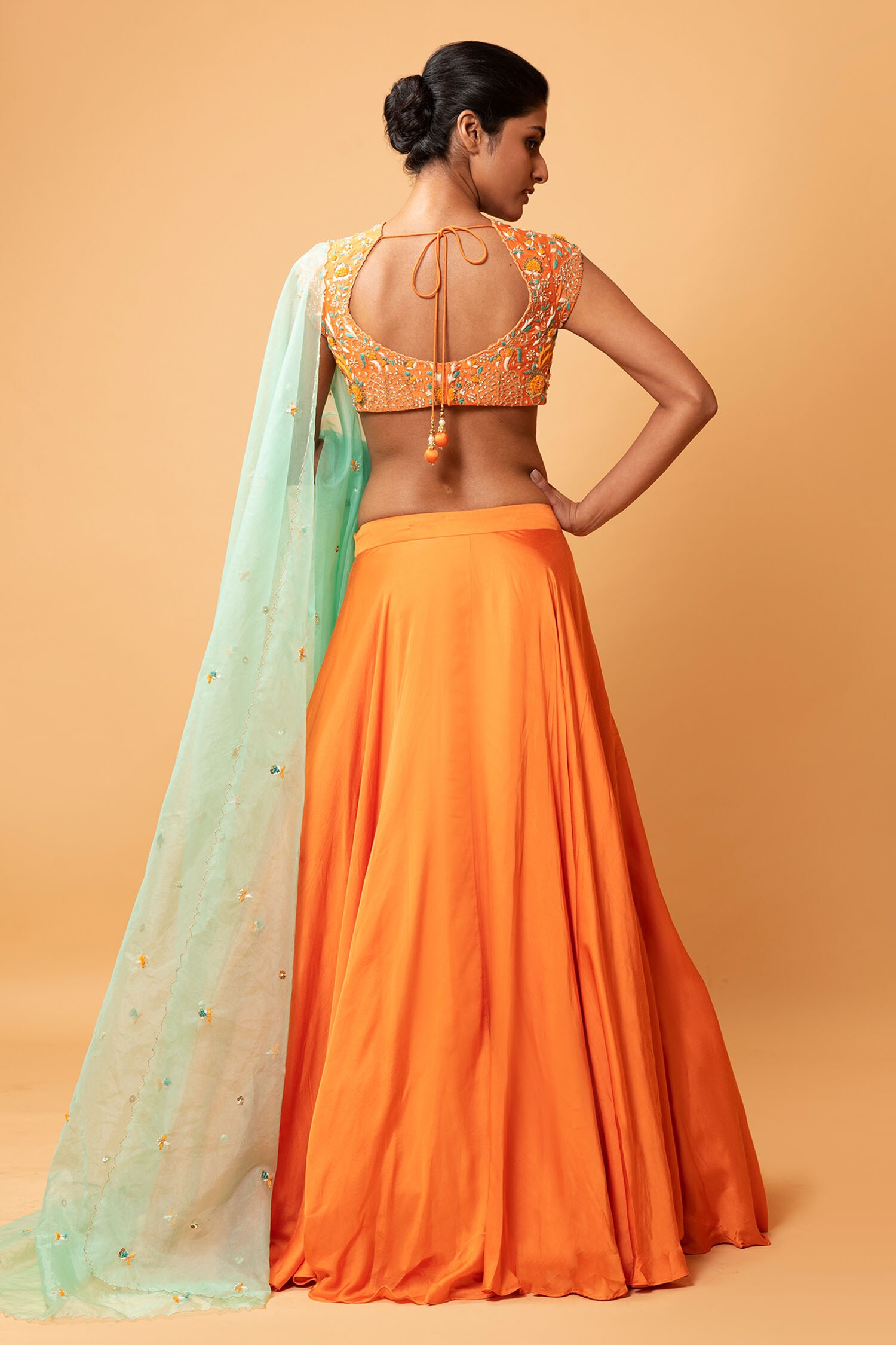 Buy Fuchsia & Orange Pakheru Zardozi Embroidered Ombre Lehenga Set Online -  RI.Ritu Kumar India Store View