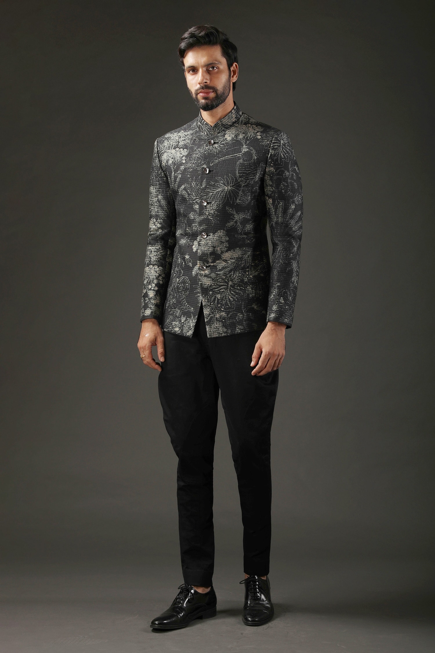 Buy Black Chanderi Silk Printed Bird Shibori Bandhgala For Men By Rohit Bal Online At Aza Fashions