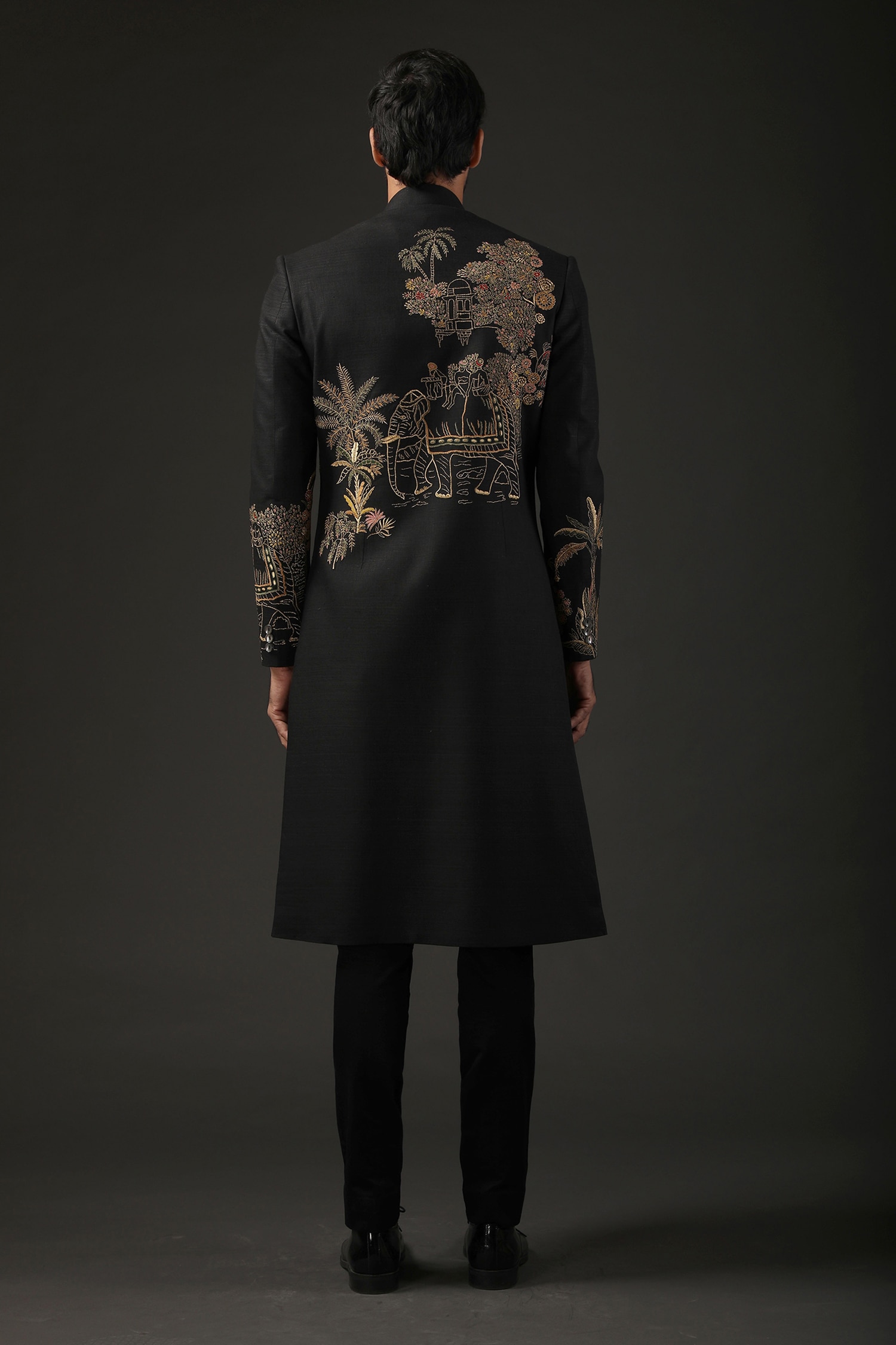 Buy Rohit Bal Black Matka Silk Embroidered Sherwani Online | Aza Fashions