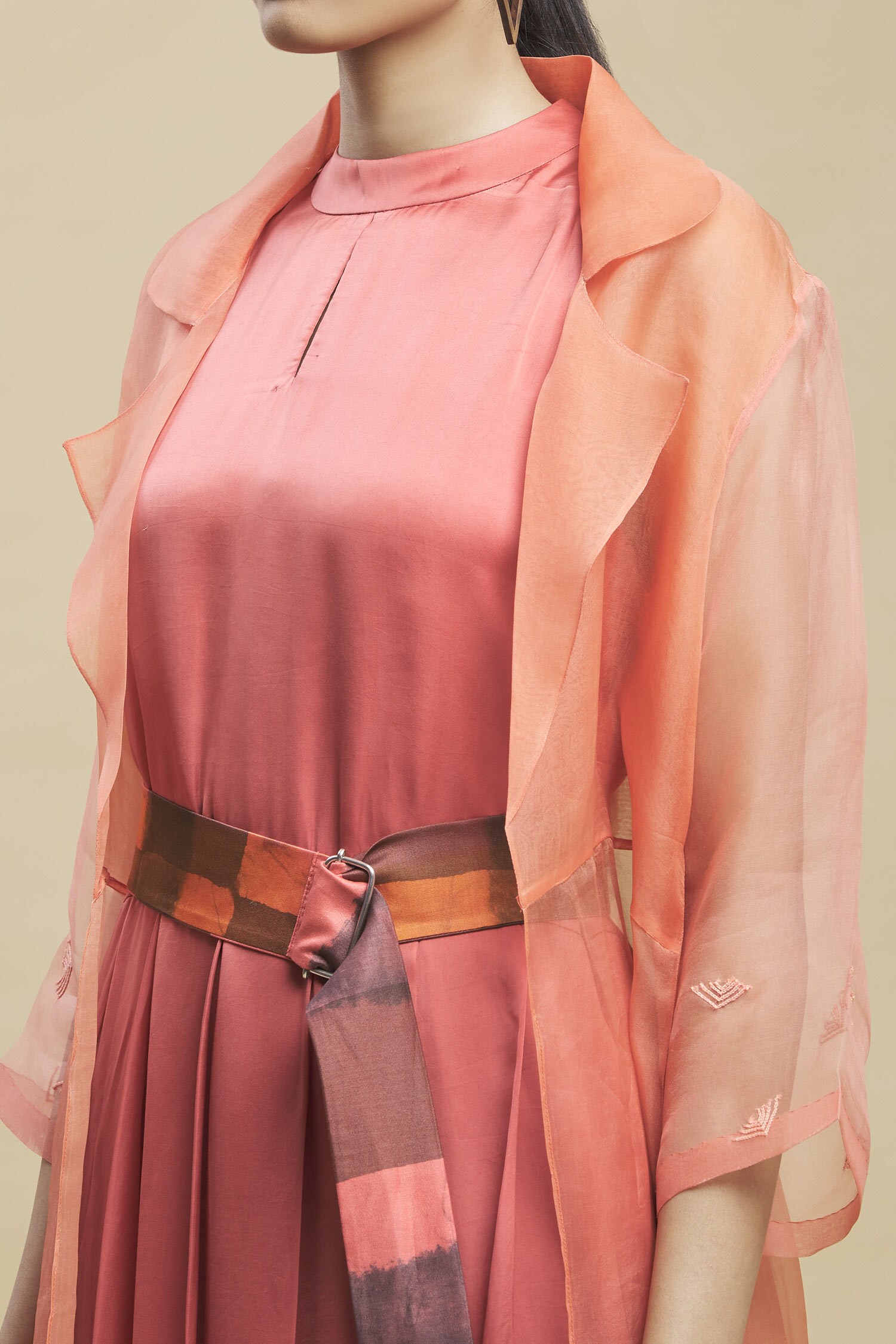 Buy Khwaab by Sanjana Lakhani Peach Satin Silk Dress With Organza 