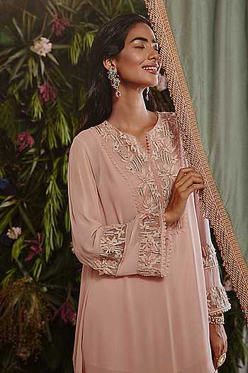 Women Pink Rayon Sequined Embroidered Kurta with pant & Sequined Embroidered Dupatta