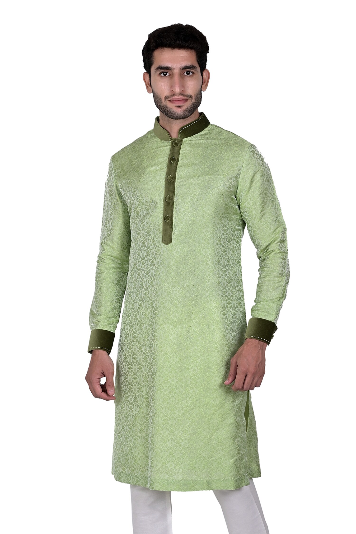 Buy Rohit Kamra Jaipur Green Silk Brocade Kurta Set Online | Aza Fashions