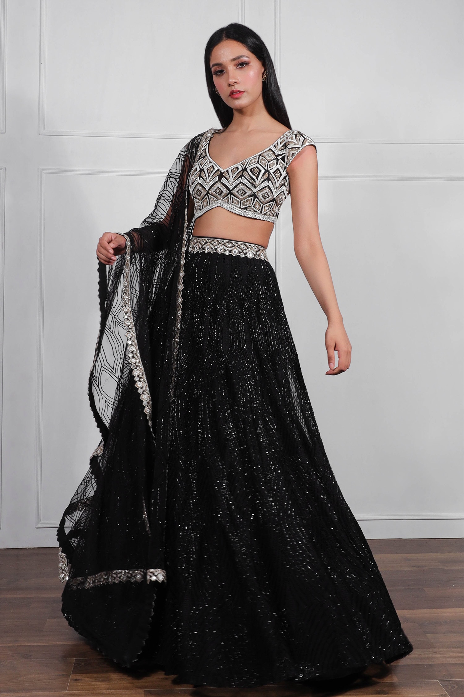 Buy Black Lehenga And Blouse Silk Hand Embroidered & Bird Bridal Set For  Women by Vikram Phadnis Online at Aza Fashions.