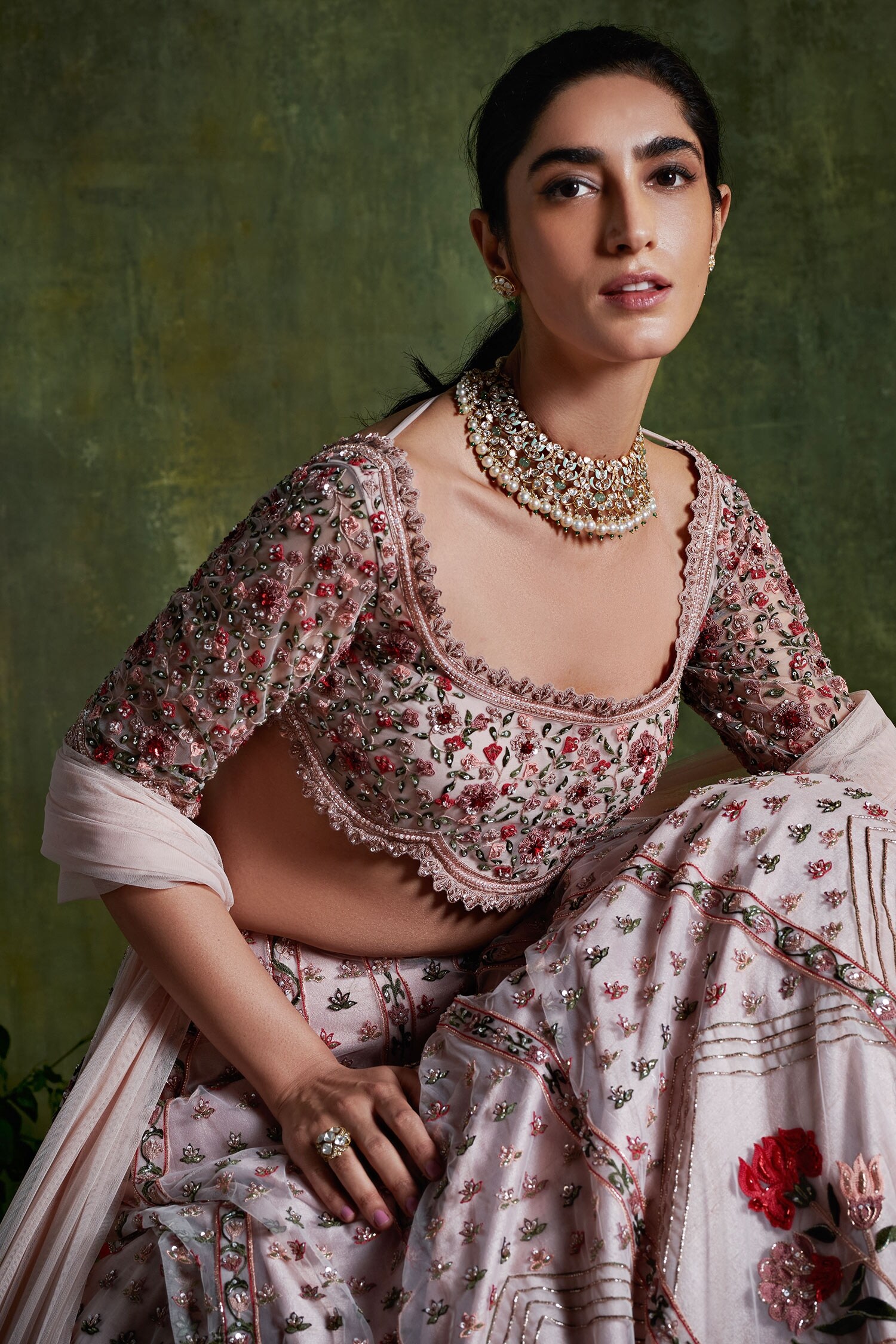 Buy Ridhi Mehra Pink Net Embroidered Lehenga Set Online | Aza Fashions