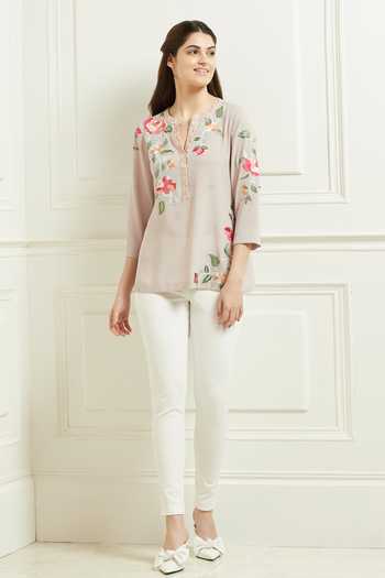 Sleeveless Mandarin Collar Printed Georgette Top main image 1