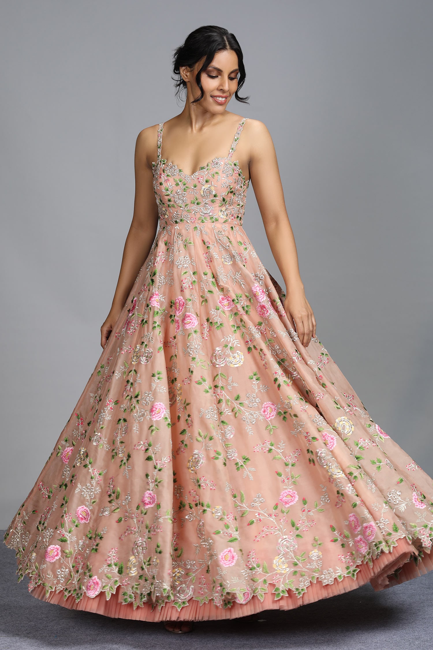 flower embroidered gown
