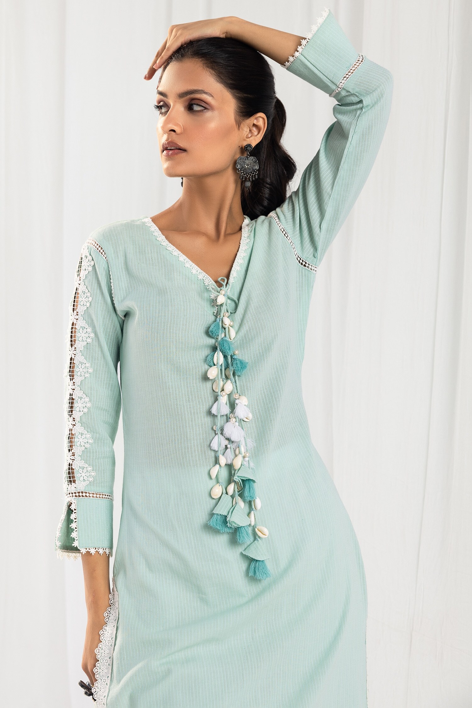 Classy Cotton Beige Embroidered A-Line Kurti - Pant Optional – Sujatra