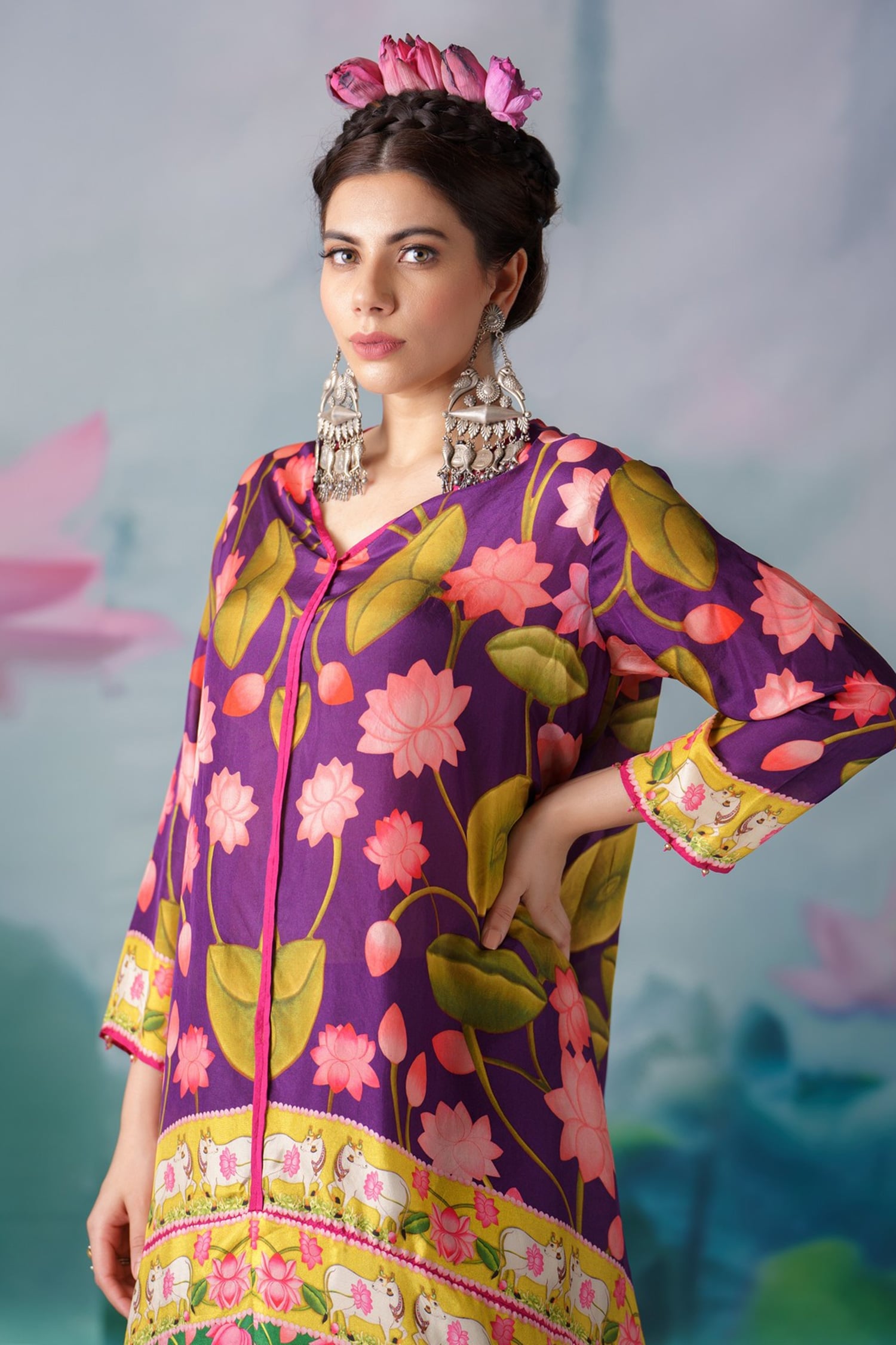 Buy Rajdeep Ranawat Purple Silk Eila Printed Tunic And Palazzo Set ...