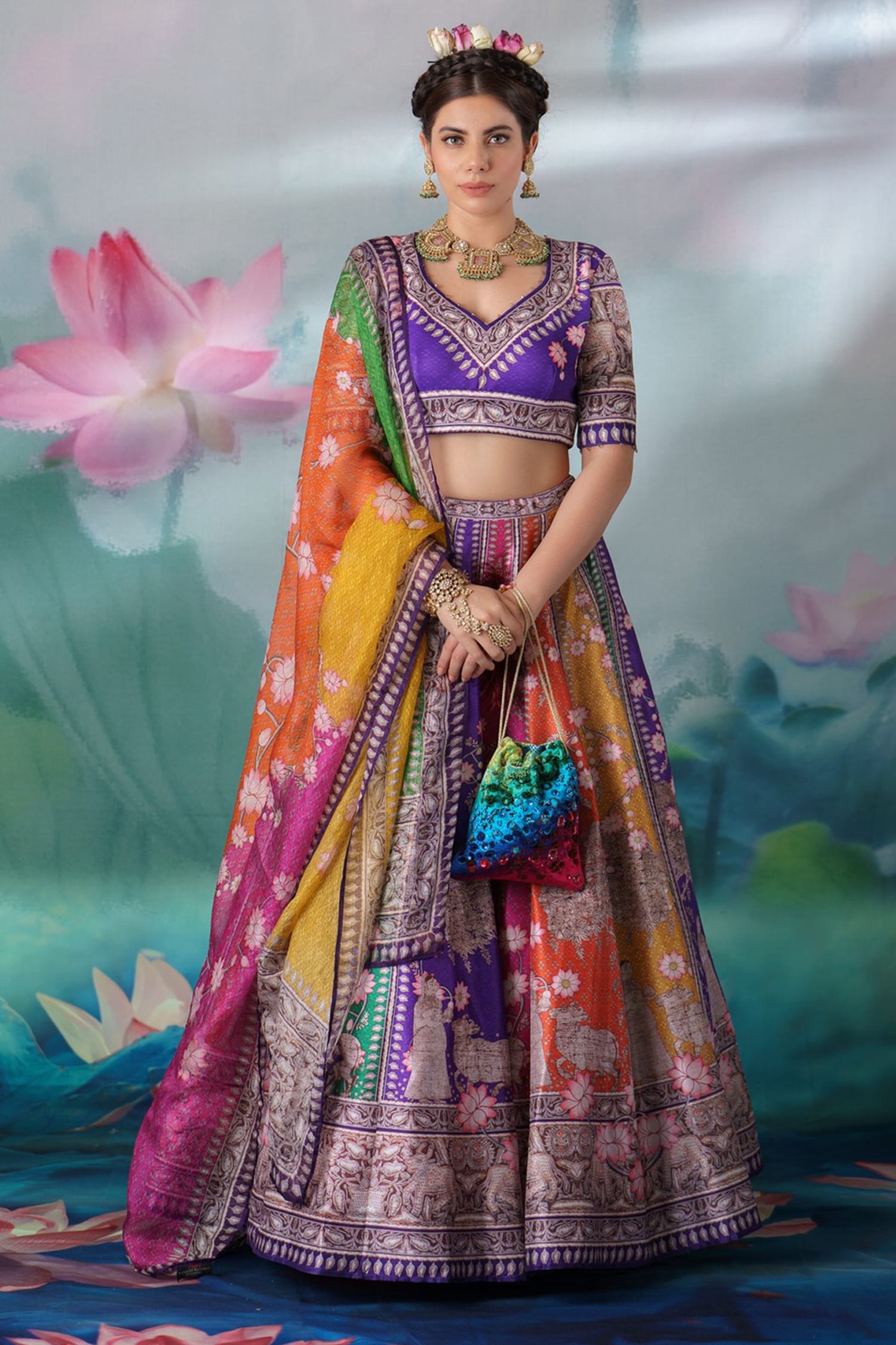 Multi-Colored Floral Embroidered Lehenga Set Design by Seema Gujral at  Pernia's Pop Up Shop 2023
