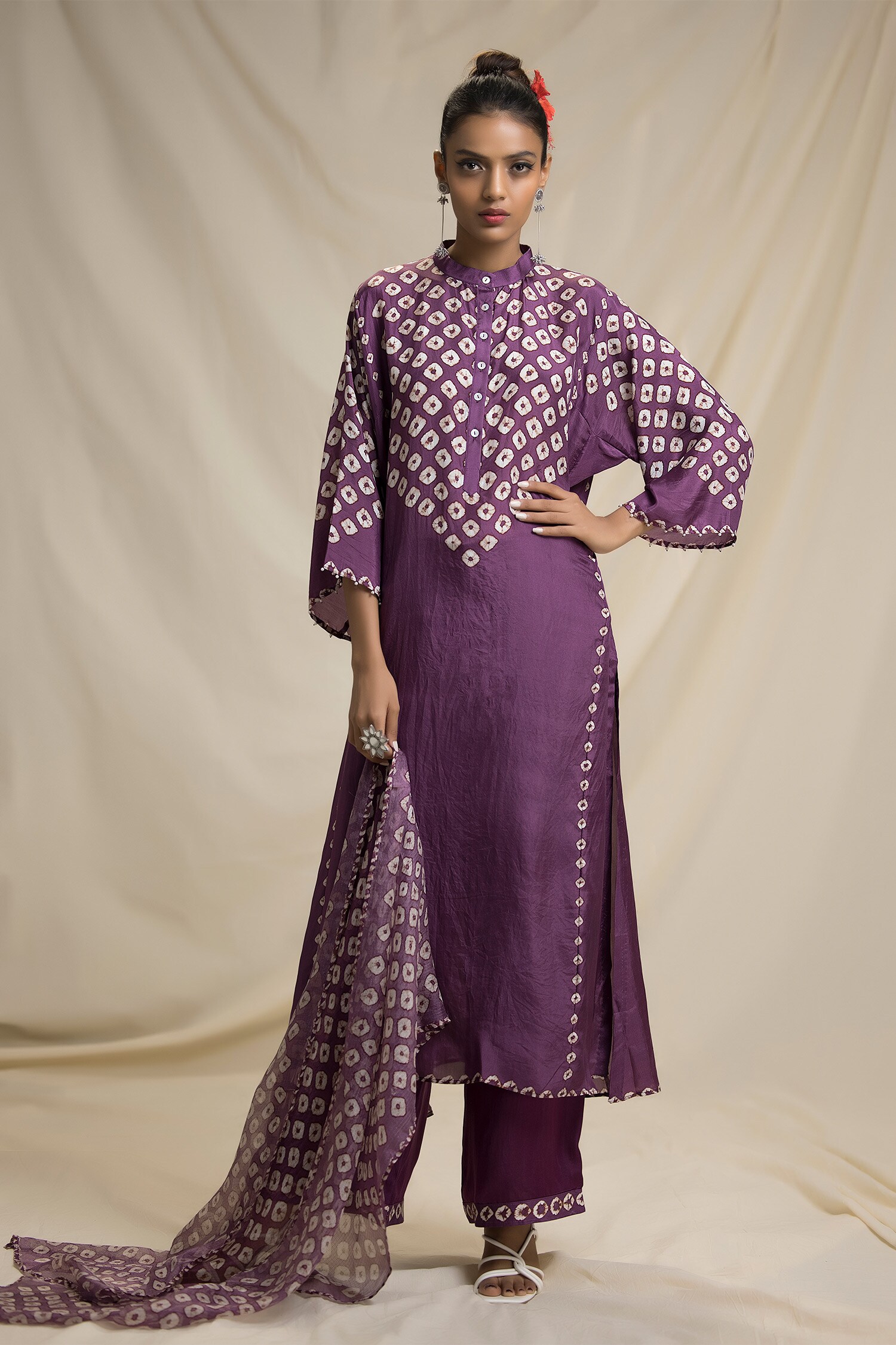 Buy Rajdeep Ranawat Purple Silk Bandhani Print Kurta Set Online | Aza ...