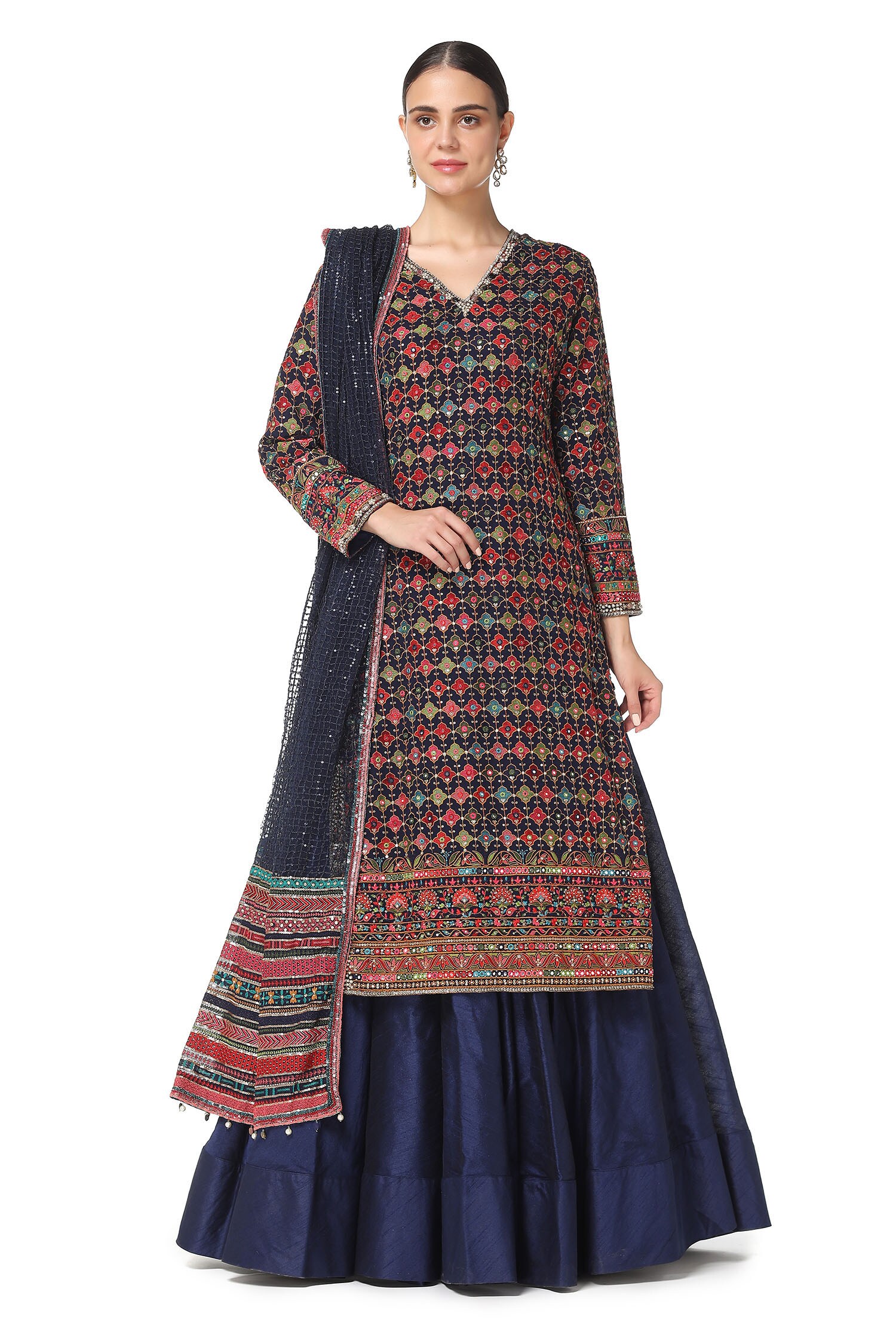 Buy Rabani & Rakha Blue Embroidered Kurta Lehenga Set Online Aza Fashions