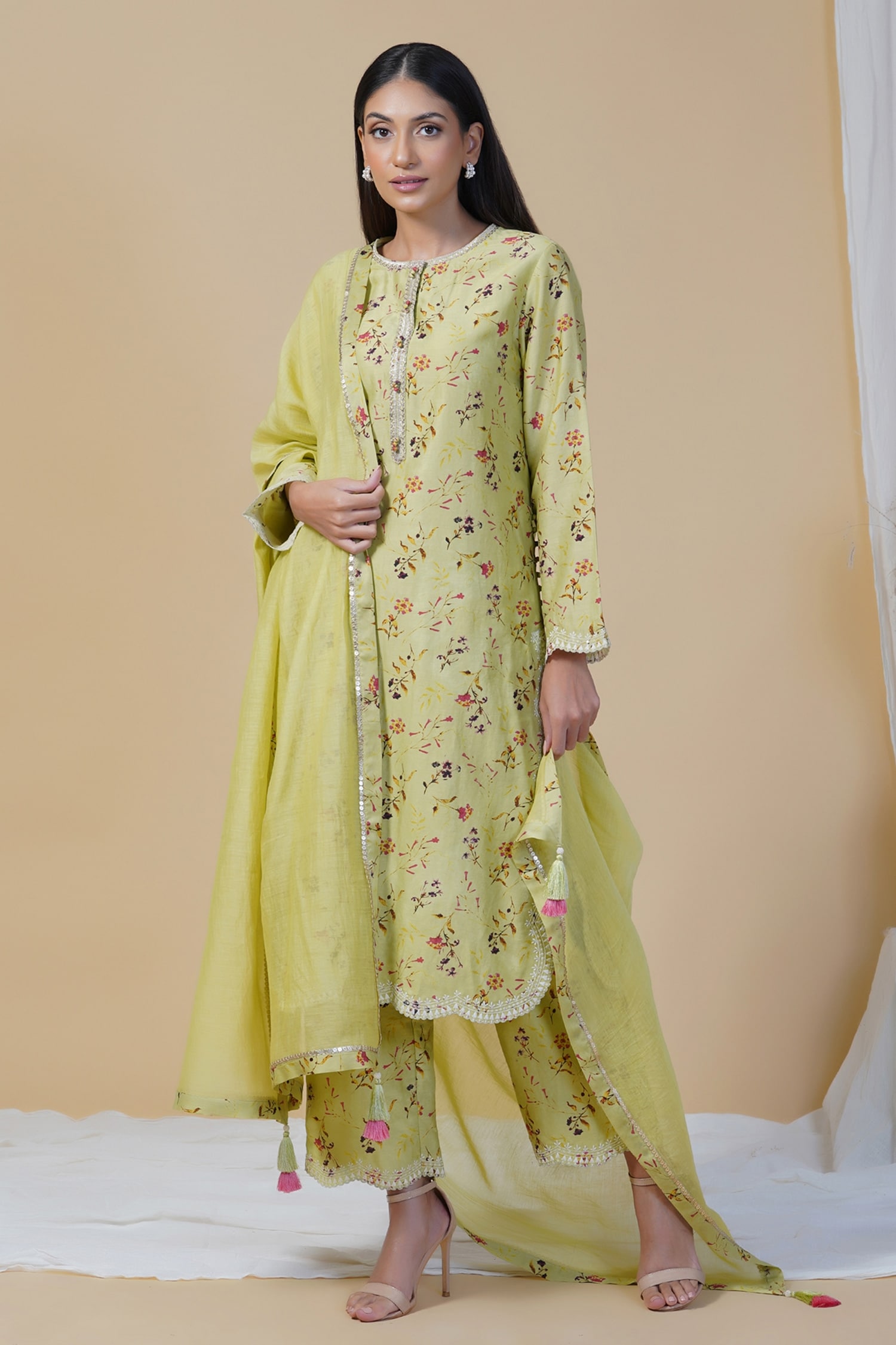 Buy Green Silk And Cotton Print & Kurta Pant Set For Women by Radhika ...