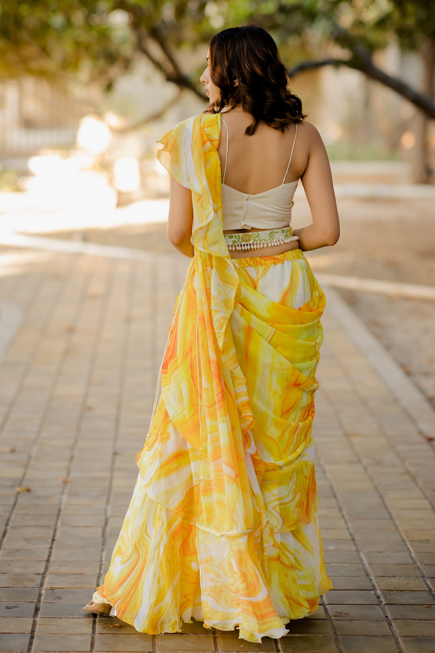 Embroidered Georgette Yellow Saree with Blouse Piece at Rs 999 in