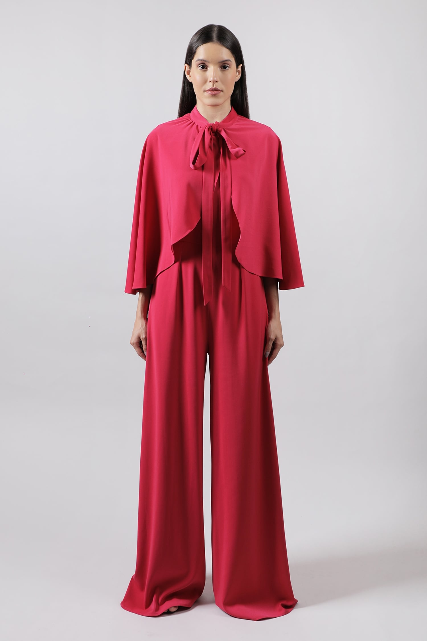 Buy Pink Crepe Solid High Cape Jumpsuit For Women by Swatee Singh ...