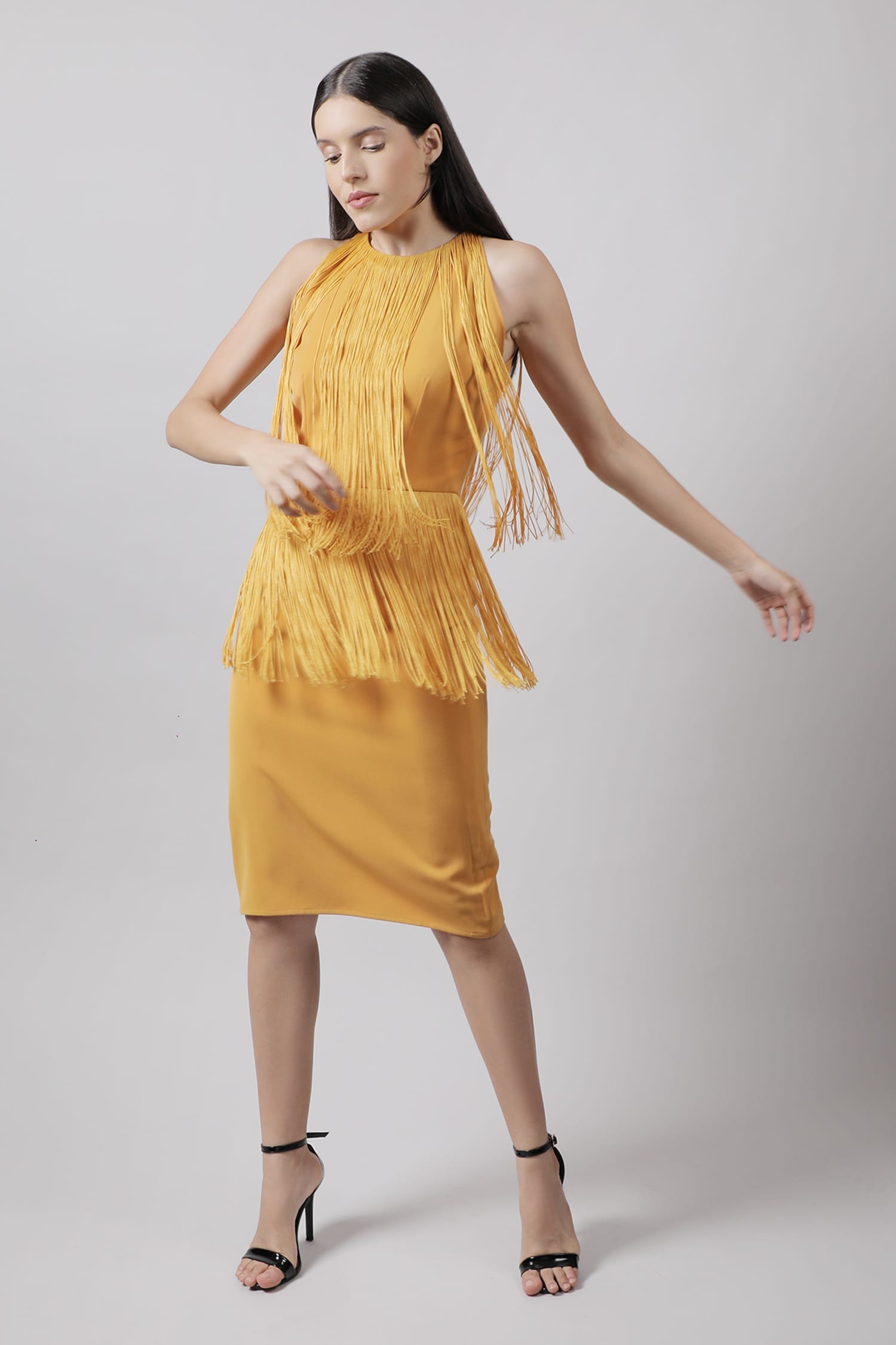 Zara yellow hot sale tassel dress