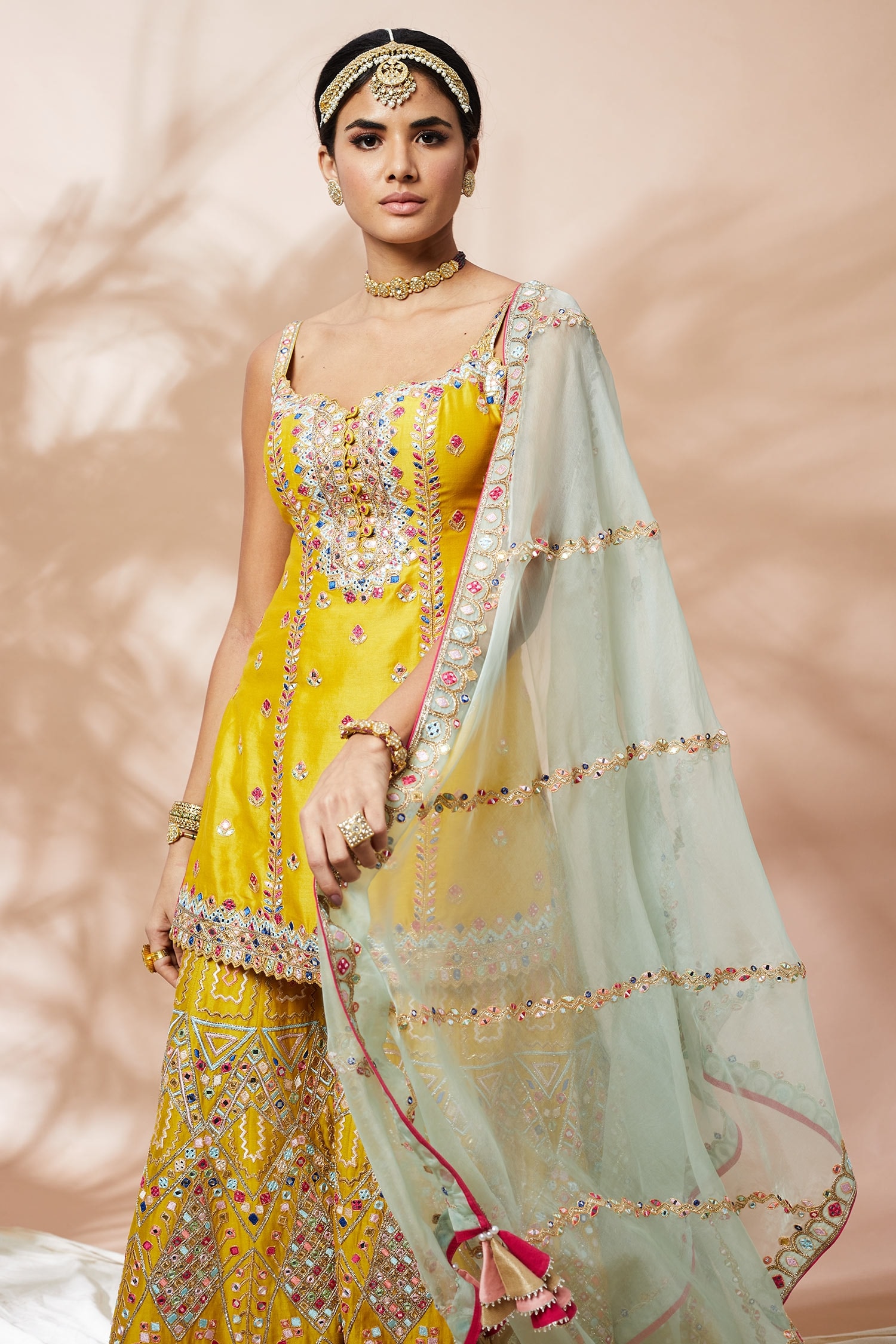 Buy Tamanna Punjabi Kapoor Yellow Chanderi Embroidered Kurta Gharara ...