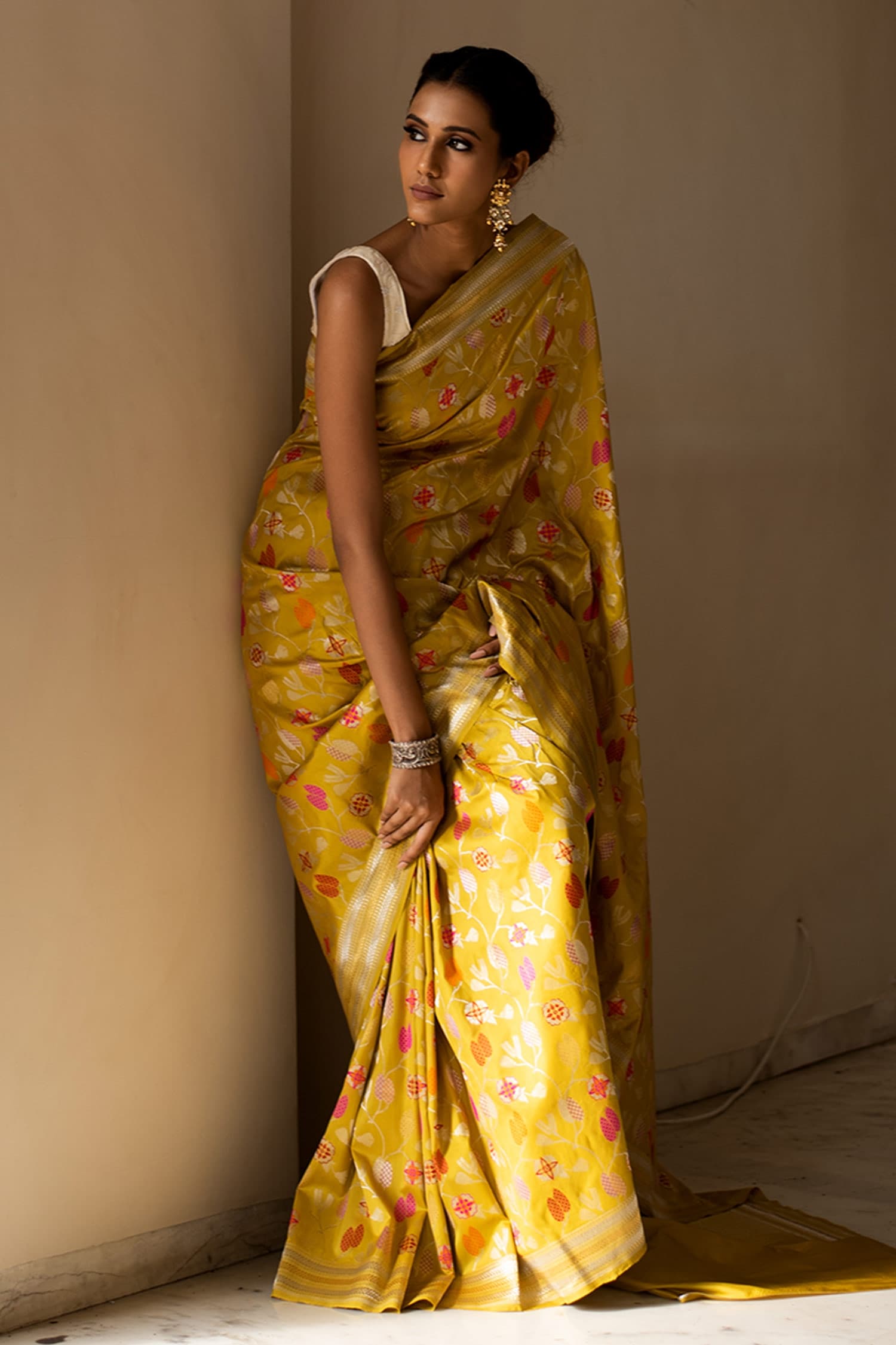 Buy Yellow Silk Brocade Banarasi Woven Thread Saree For Women by ...