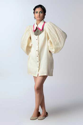 White Khesh Handloom Cotton Upcycled Shift Dress main image 0