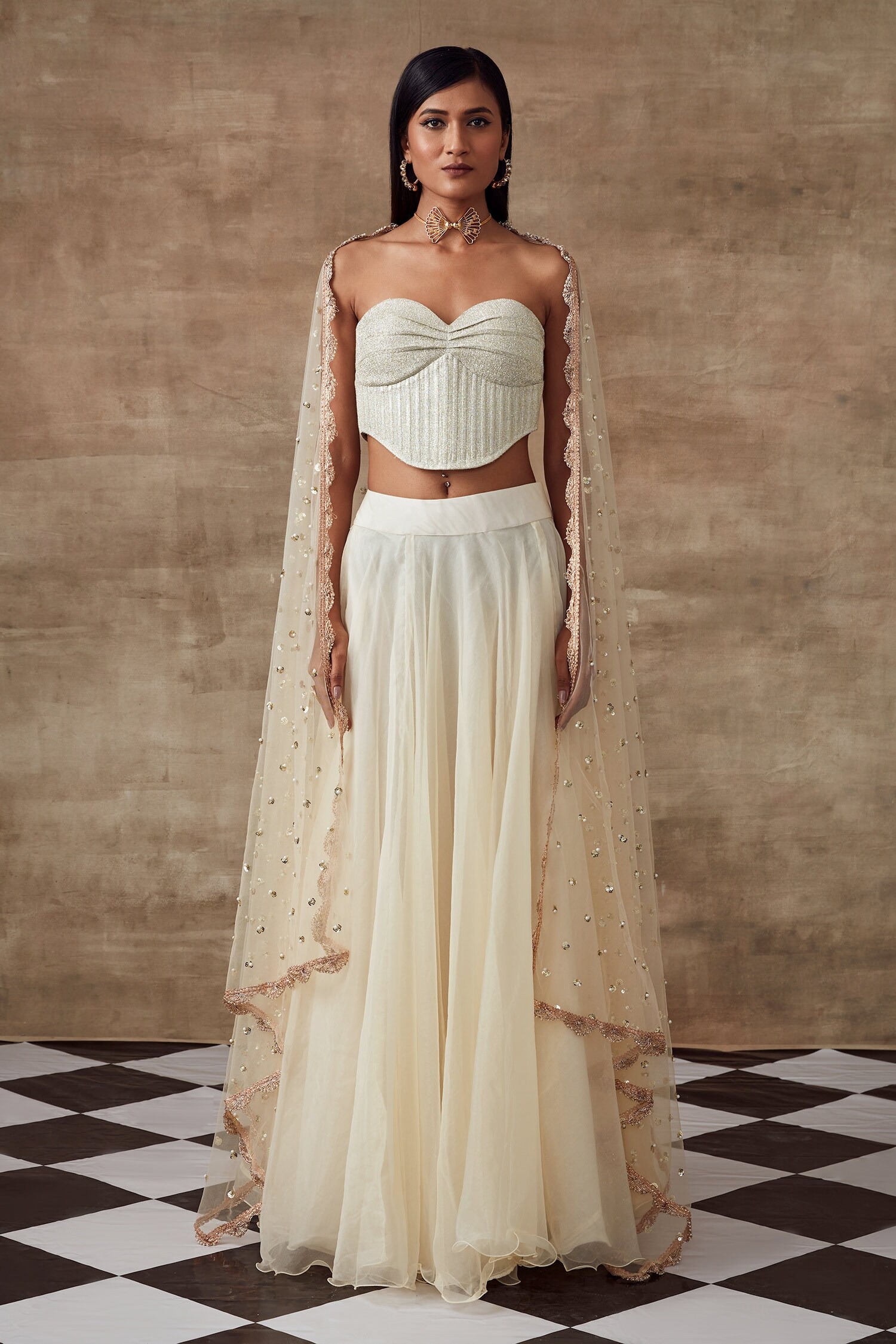 Buy Rishi & Vibhuti White Shimmer Fabric Frozen Lehenga Set Online ...