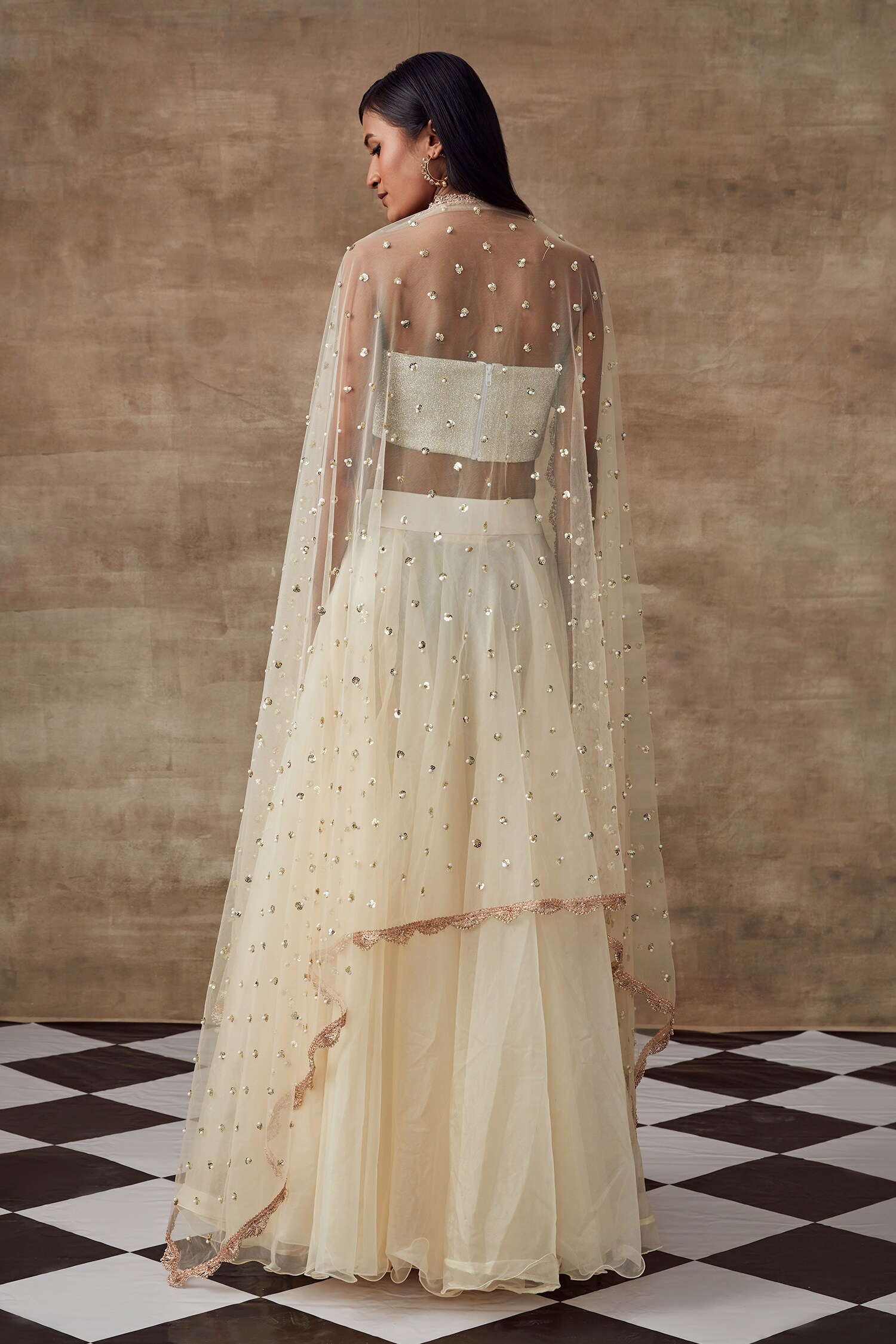 Buy Rishi & Vibhuti White Shimmer Fabric Frozen Lehenga Set Online ...