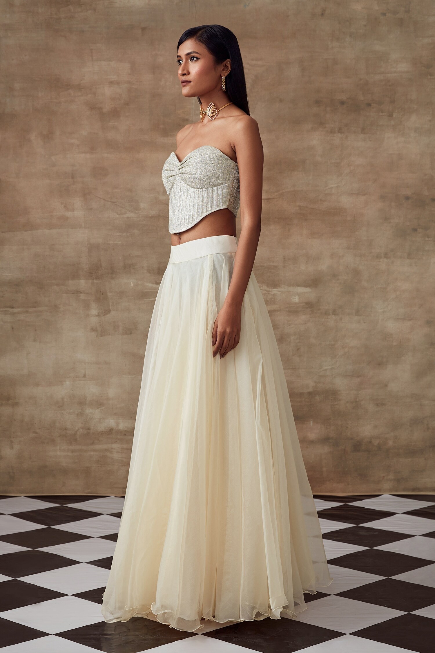 Buy Rishi & Vibhuti White Shimmer Fabric Frozen Lehenga Set Online ...