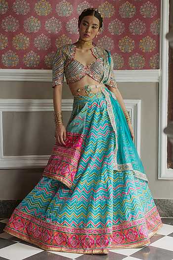 Midnight Blue Printed Patola Silk Lehenga